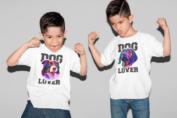 Niños vistiendo Playera blanca Dog Lover 1.2 y 9.2