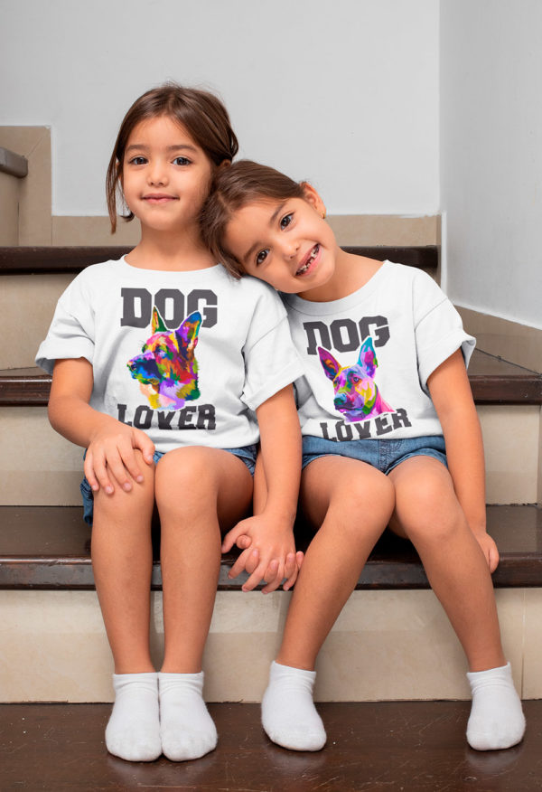 Niñas vistiendo Playera blanca Dog Lover 6.1 y 10.1